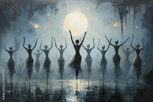 Graceful moonlit dancers, moving in perfect synchrony with the celestial rhythms - Generative AI photo