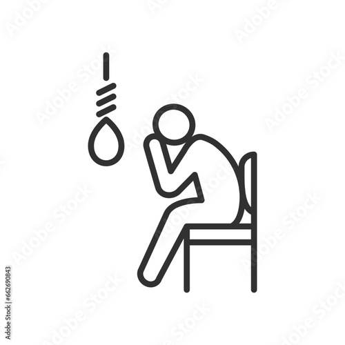 Person thinks about suicide, linear icon. Line with editable stroke