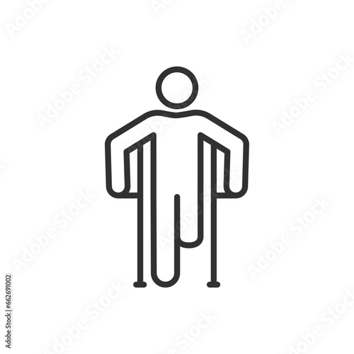 Disabled person, linear icon. Man without a leg. Line with editable stroke
