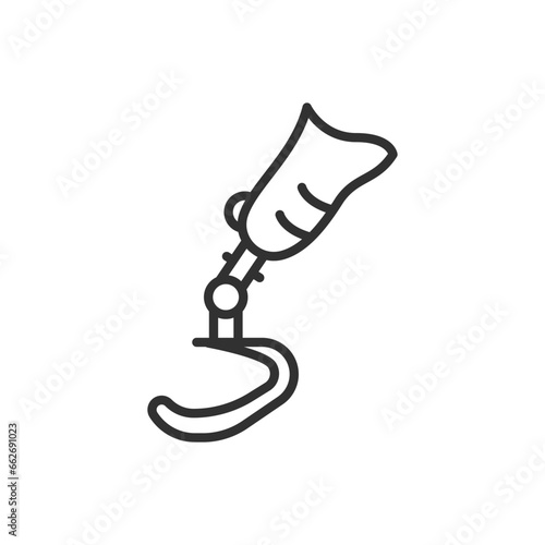 Leg prosthesis, linear icon. Line with editable stroke