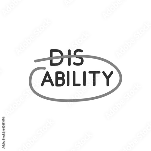 Ability, linear icon. The word Dis crossed out. Line with editable stroke