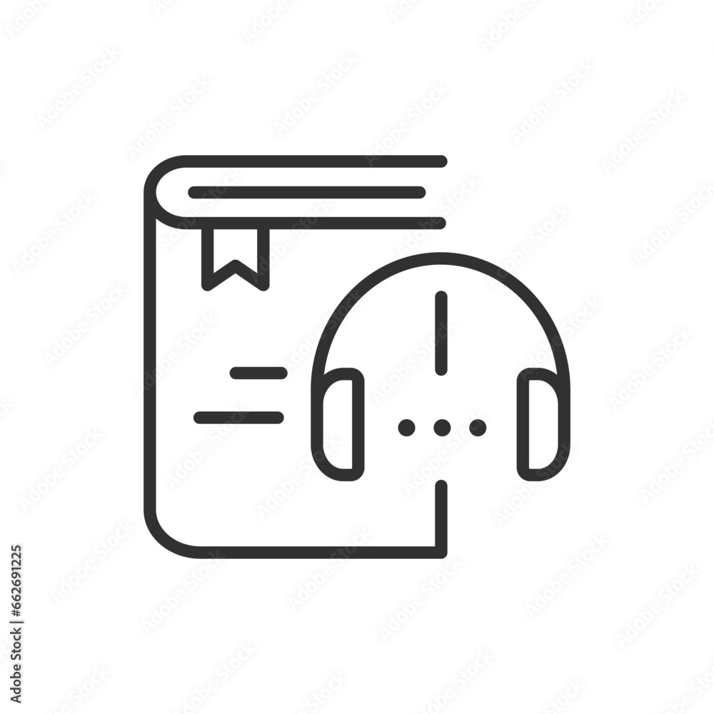 Audiobook, linear icon. Book and headphones. Line with editable stroke Audiobook, linear icon. Book and headphones. Line with editable stroke