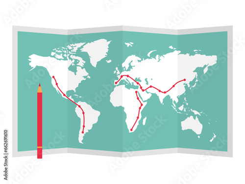 World map and travel itinerary
