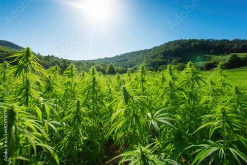 hemp field thriving under the sunlight, showcasing cannabis agriculture © Alfazet Chronicles