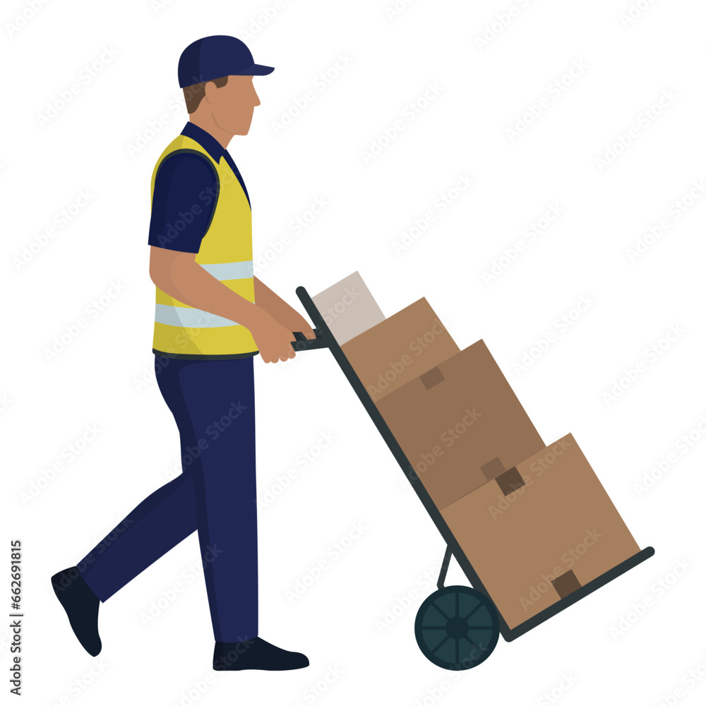 Man pushing a loaded hand cart Man pushing a loaded hand cart