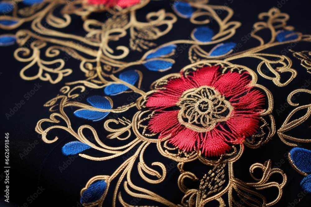 detail of fine embroidery on a ceremonial prayer cloth