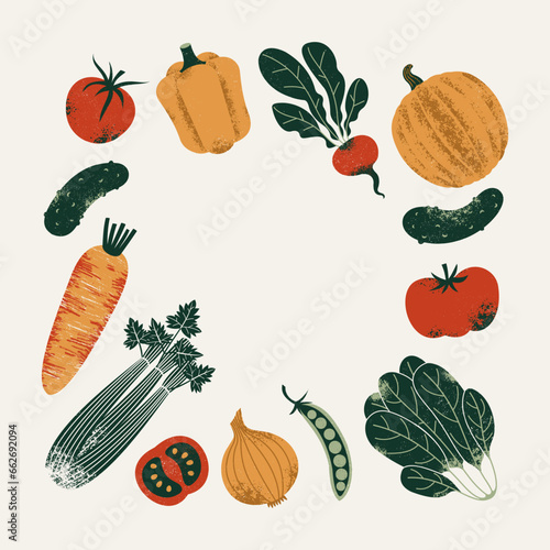 Various fresh vegetables collection. Food frame. Pumpkin with spinach and pepper with tomato and cucumber. 