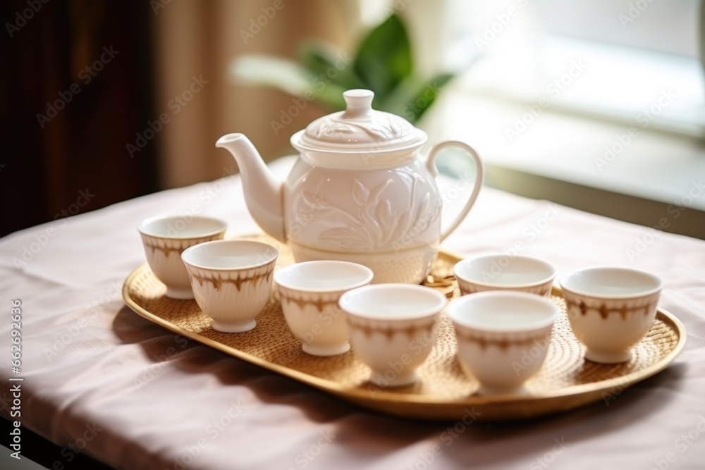 traditional tea set arranged on a table traditional tea set arranged on a table