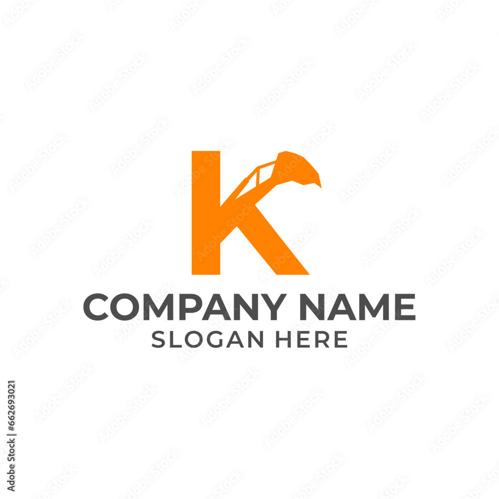 Letter K logo with excavator arm. K excavator logo template, hydraulic logo initials Letter K logo with excavator arm. K excavator logo template, hydraulic logo initials