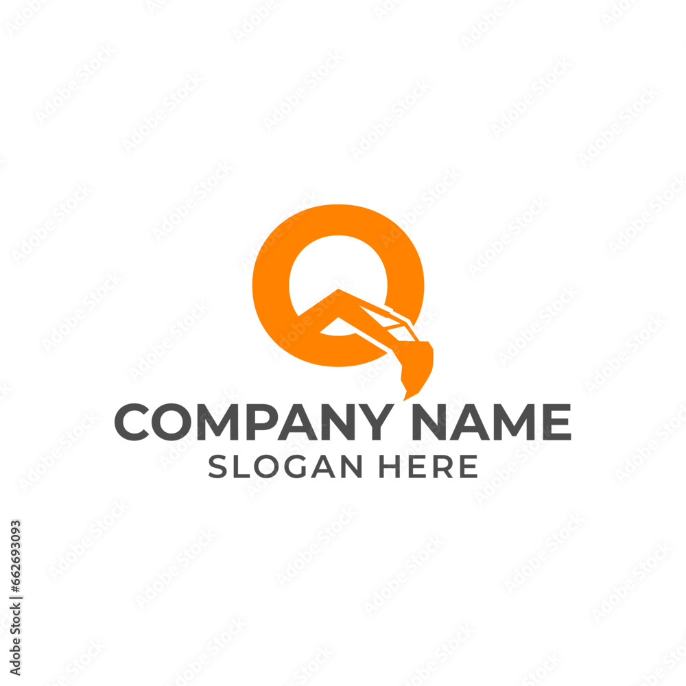 Fototapeta premium Letter O logo with excavator arm. O excavator logo template, hydraulic logo initials