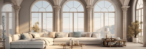Obraz na plátně Elegant classic living room with archways and arched door Includes sofa carpet