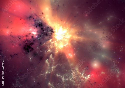 Fototapeta Naklejka Na Ścianę i Meble -  Shining nebula and stars in space. Abstract fractal art background.
