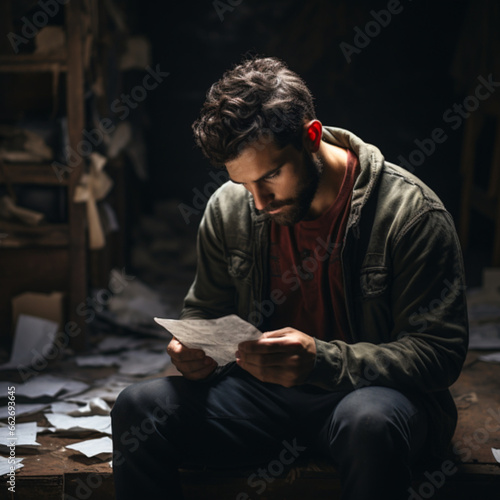 Generative AI,Handsome young man in casual clothes standing at the door and reading documents