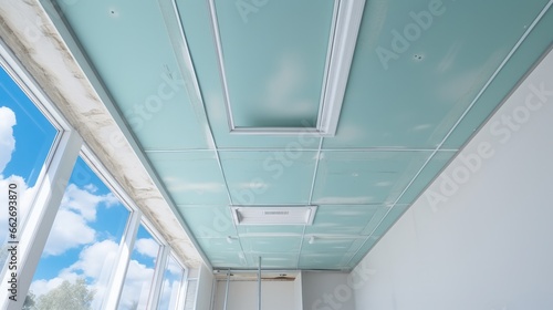 Bottom of the frame mounted ceiling in a house.