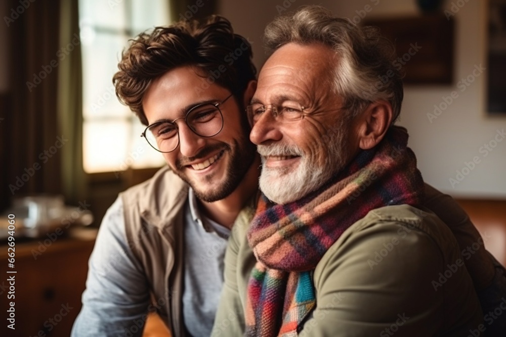 Happy father and son enjoy staying home on Father's Day with family love. Happy father and son enjoy staying home on Father's Day with family love.