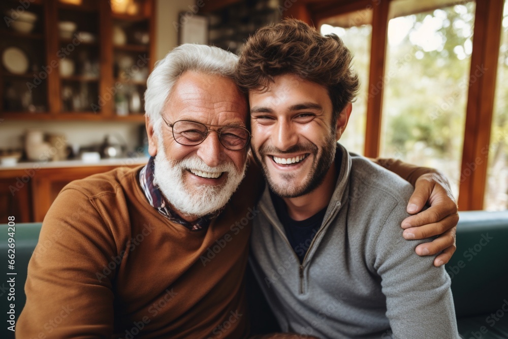 Happy father and son enjoy staying home on Father's Day with family love. Happy father and son enjoy staying home on Father's Day with family love.