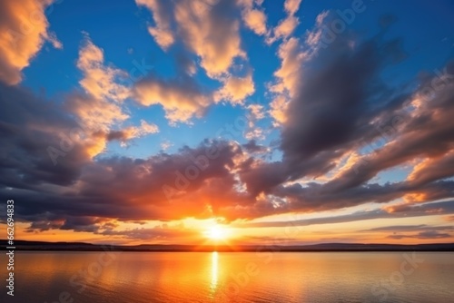 golden sunset with radiant beams through scattered clouds