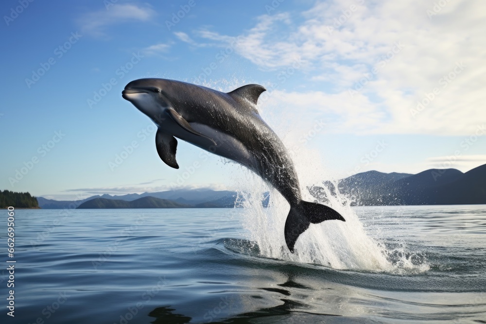 Obraz premium a single dolphin leaping from the ocean