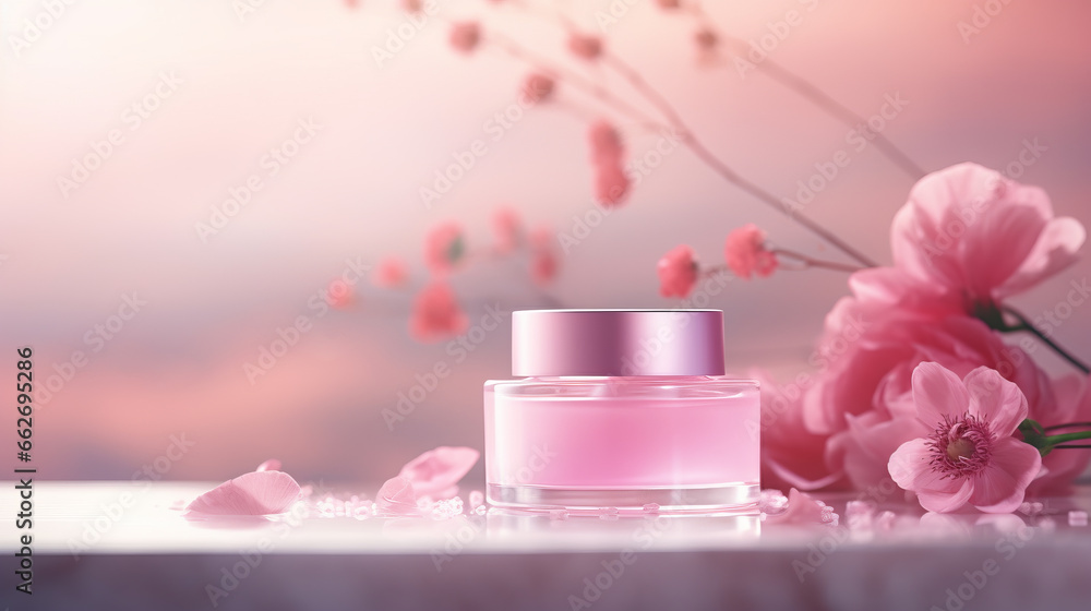 Cosmetic product photo in pink hue colour Cosmetic product photo in pink hue colour
