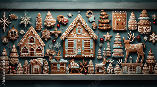 Gingerbread cookie collection with delightful reindeer ornaments and gingerbread houses