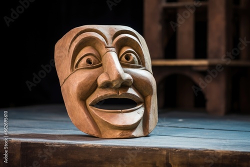 an ancient greek comedy mask on a stage photo