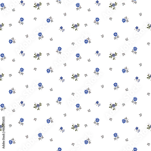Cute pattern in small flower. Small colorful flowers. Blue background. Floral seamless pattern.