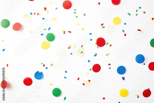 colorful birthday confetti scattered on white background