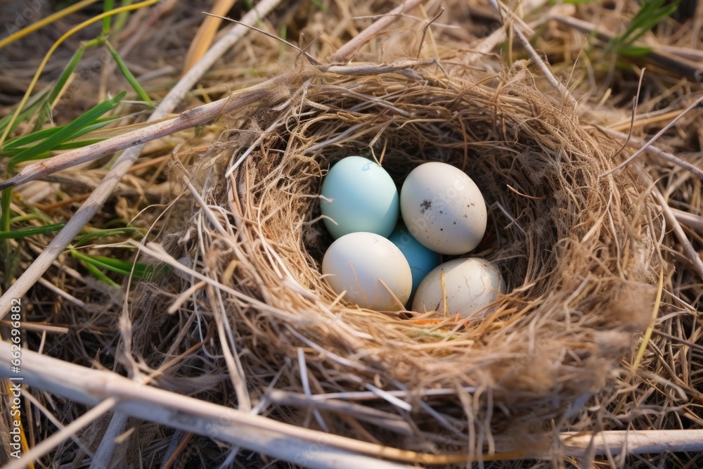 a nest with two eggs of different bird species a nest with two eggs of different bird species