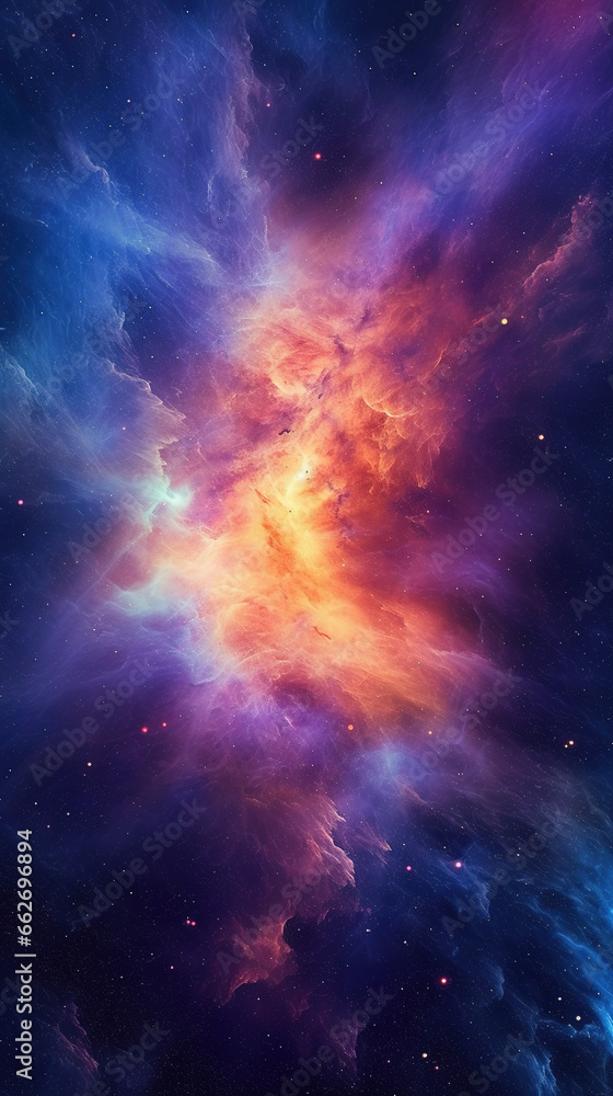 Fototapeta premium Colorful nebula in outer space. Beautiful illustration generated by Ai. Generative art.