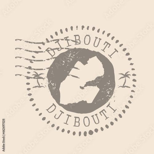 Stamp Postal of  Djibouti. Map Silhouette rubber Seal.  Design Retro Travel. Seal of Map Djiboutigrunge  for your design.  EPS10