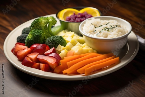 dairy-free meal option with fruits, vegetables and rice