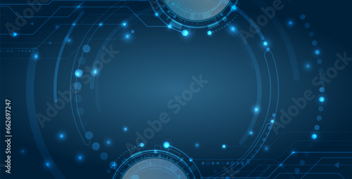 Engineering vector illustration. Modern science technology background. Futuristic web banner template. Internet security, protection. Digital internet communication on blue background.