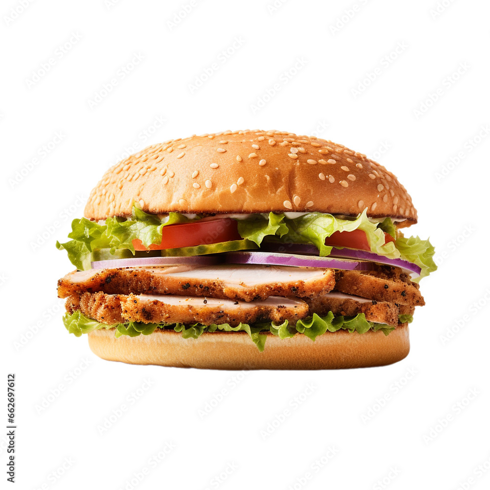 tasty pork tenderloin hamburger isolated on white background, ai generated tasty pork tenderloin hamburger isolated on white background, ai generated