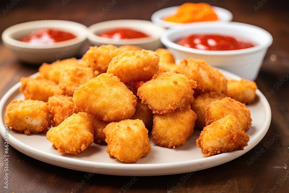 homemade chicken nuggets sitting on a plate homemade chicken nuggets sitting on a plate