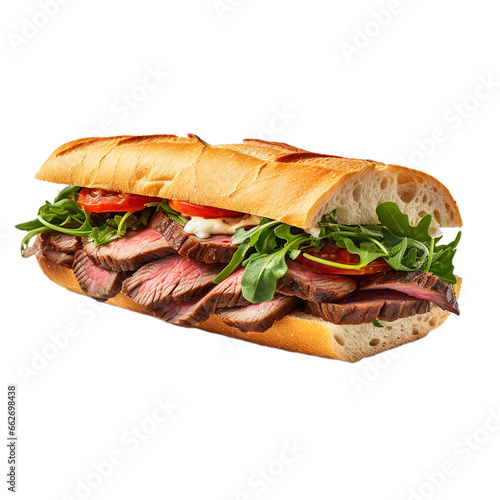 tasty roast beef sandwich isolated on white background, ai generated