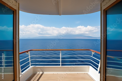 luxurious cruise ship balcony view facing the sea