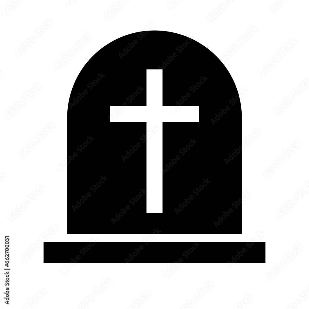 Obraz premium Christian tomb silhouette icon with cross engraved. Vector.