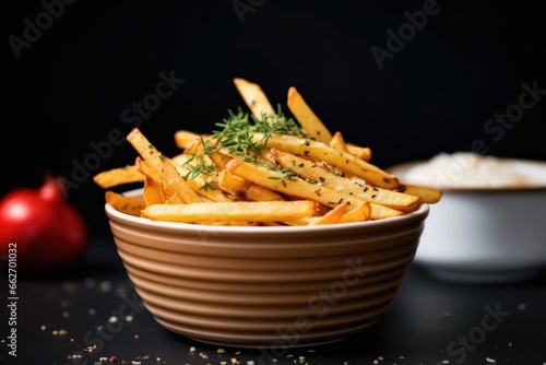 french fries in a ceramic bowl
