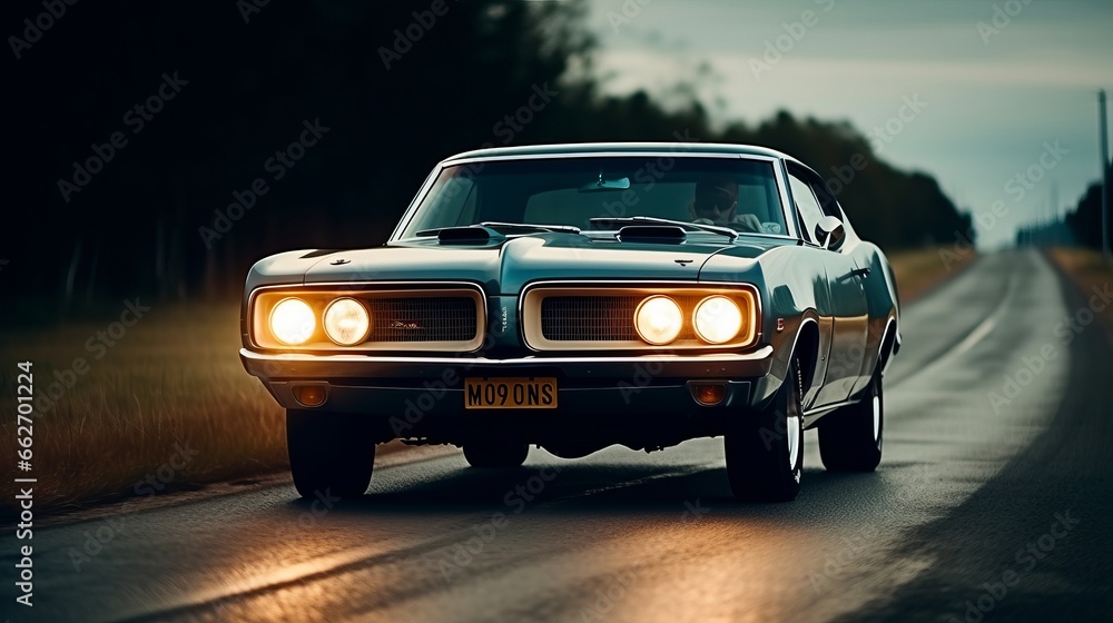 Fototapeta premium Fast Wheels on the Open Road: A Thrilling Journey through Landscapes and Traffic, generative AI