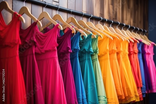 latin dance colorful dresses hung in row