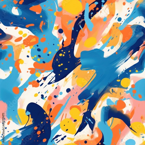 Colorful paint brush strokes and splashing seamless pattern background