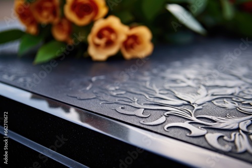 close up of engraved epitaph on a tombstone