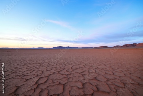 wide-angle shot of a vast desert landscape at dusk