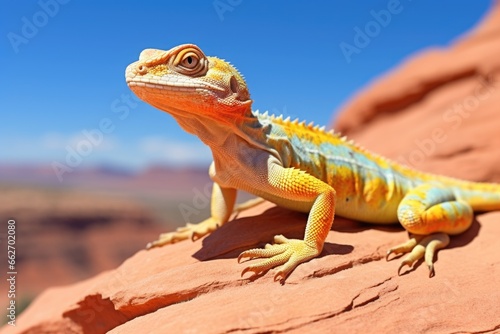 Wallpaper Mural a colorful lizard basking in the sun atop a desert rock