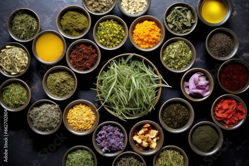 overhead shot of various herbal teas