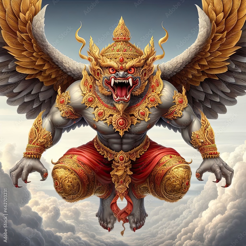 Garuda has the body of a person, the back of a bird and has wings. A ...