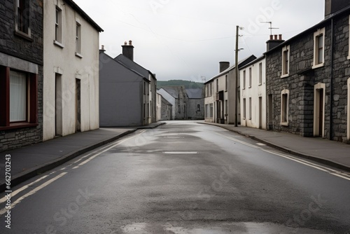 an empty street with houses, indicating possible locations to knock