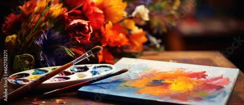 a painting vibrant strokes on a canvas. paper full of color.  © Gasia