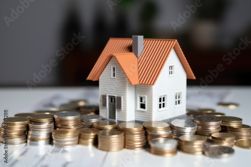 coins overflowing a small with house model