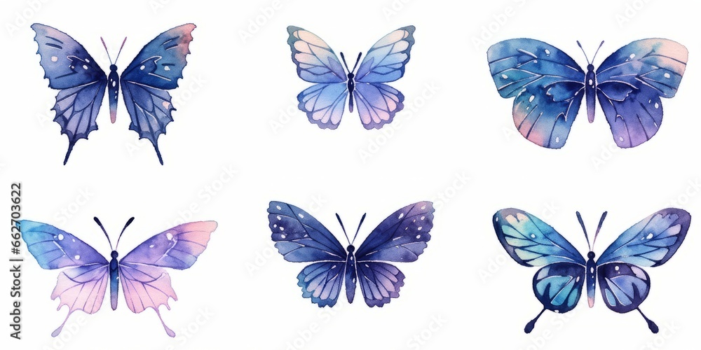 Set of flying gentle butterflies. Vector illustration in vintage watercolor style. Template for your design. Set of flying gentle butterflies. Vector illustration in vintage watercolor style. Template for your design.